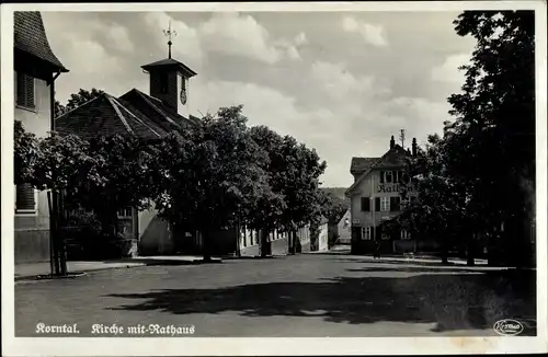 Ak Korntal Münchingen im Strohgäu, Kirche, Rathaus