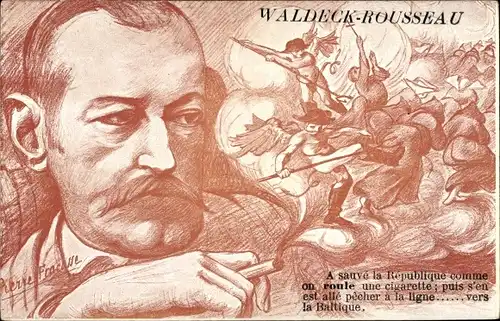 Künstler Ak Fracasse, P., sauvé la République comme on roule une cigarette, Pierre Waldeck-Rousseau