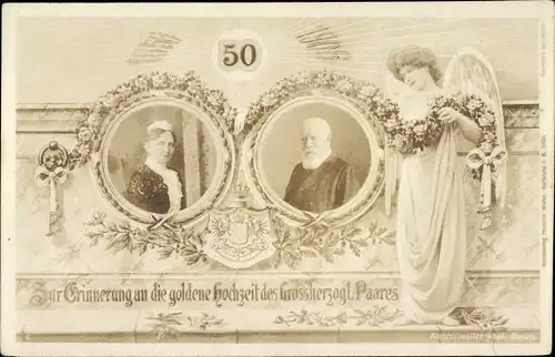 Ak Goldene Hochzeit des Großherzoglichen Paares, Großherzog Friedrich I. und Großherzogin Luise