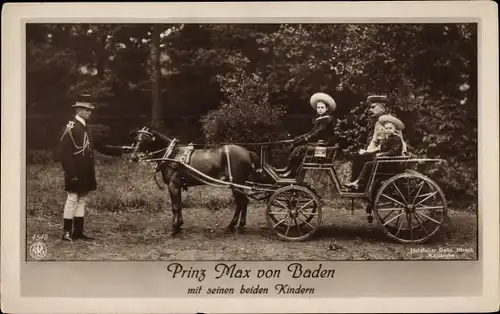 Ak Prinz Max von Baden mit seinen beiden Kindern, Pferdekutsche, NPG 4548