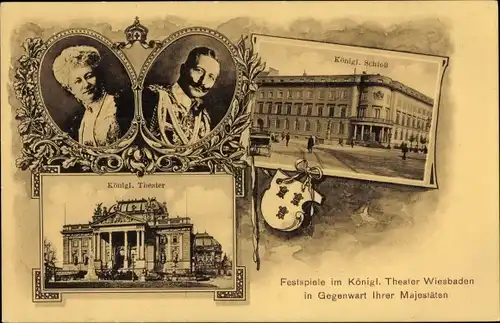 Ak Wiesbaden in Hessen, Königliches Schloss, Königliches Theater, Kaiser Wilhelm II.