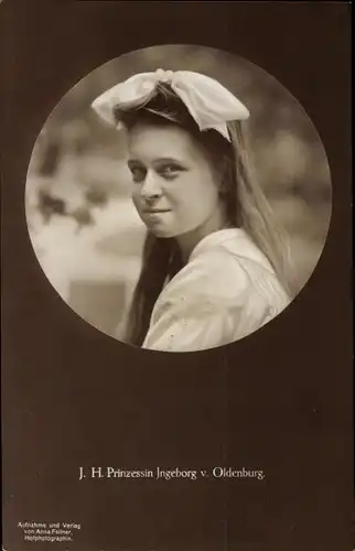 Ak Prinzessin Ingeborg von Oldenburg, Portrait