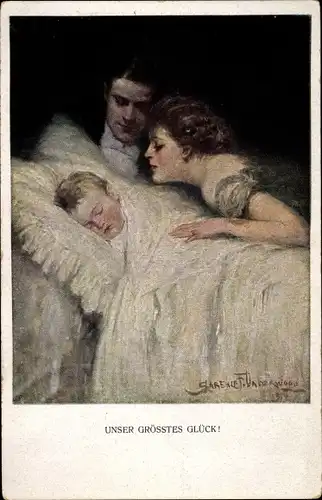 Künstler Ak Underwood, Clarence, Unser größtes Glück, Eltern betrachten schlafendes Baby