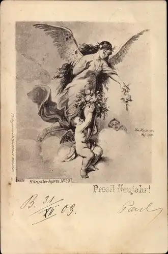 Künstler Ak Glückwunsch Neujahr, Engel