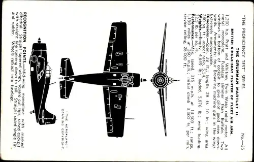 Ak Britisches Militärflugzeug, Grumman Martlet II, Royal Air Force, Aircraft Recognition Card