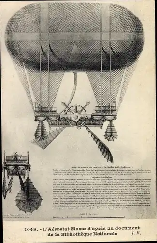 Ak L'Aerostat Masse d'apres un document de la Bibliotheque Nationale