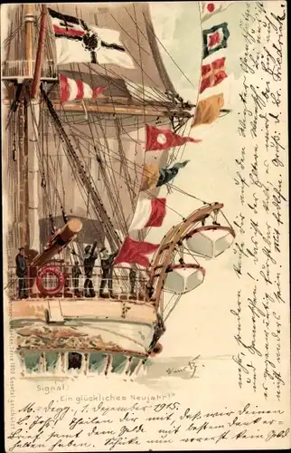 Künstler Litho Bohrdt, H., Glückwunsch Neujahr, Segelschiff