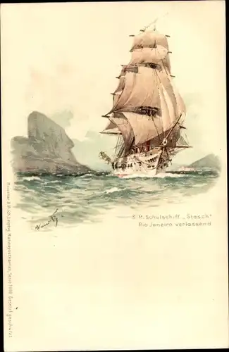 Künstler Litho Bohrdt, Hans, Segelschulschiff Stosch Rio de Janeiro verlassend