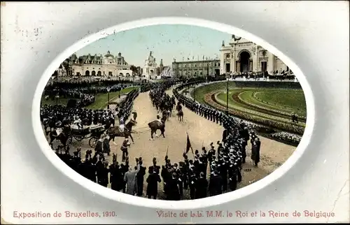 Ak Bruxelles Brüssel, Exposition 1910, Visite de Roi et la Reine de Belgique