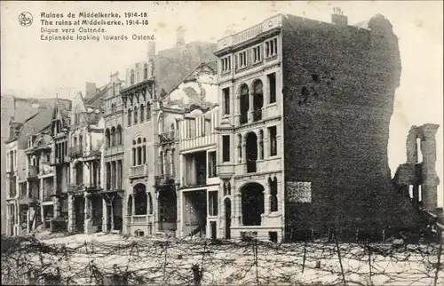 Ak Middelkerke Westflandern, Ruines, 1914-18, Digue vers Ostende