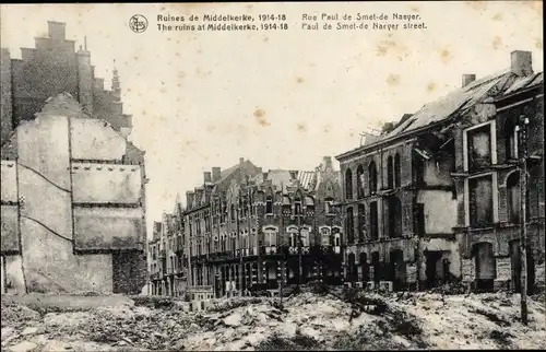 Ak Middelkerke Westflandern, Ruines 1914-18, Rue paul de Smet-de Naeyer