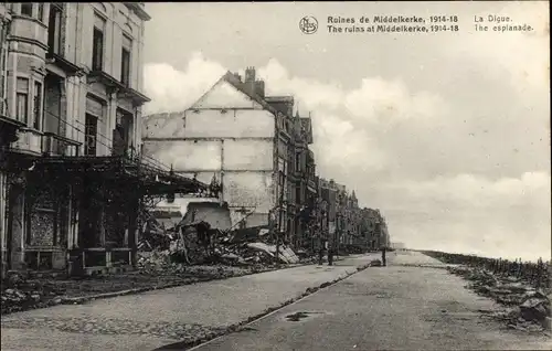 Ak Middelkerke Westflandern, Ruines 1914-18, La Digue, Kriegszerstörungen 1. WK