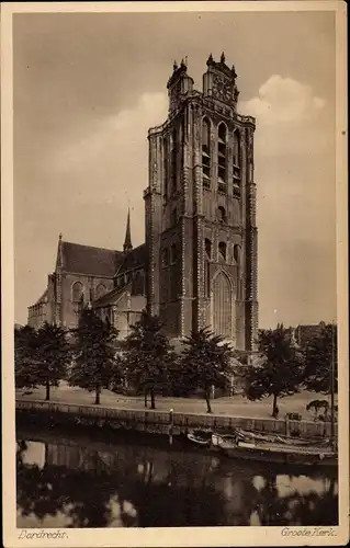 Ak Dordrecht Südholland, Groote Kerk, Große Kirche, Flusspartie