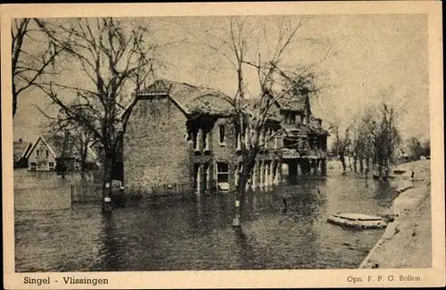 Ak Vlissingen Zeeland Niederlande, Singel, Überschwemmung, überflutetes Haus