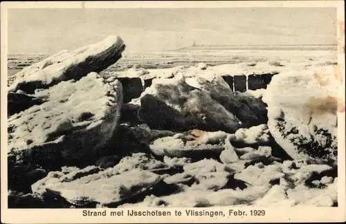Ak Vlissingen Zeeland Niederlande, Strand met IJsschtosen, Winteransicht, Febr. 1929