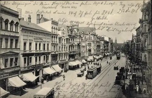 Ak Magdeburg an der Elbe, Breiter Weg, Straßenbahn