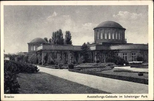 Ak Wrocław Breslau Schlesien, Ausstellungsgebäude im Scheitniger Park