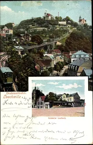 Ak Dresden Loschwitz, Drahtseilbahn, Panorama, Ratskeller Außenansicht