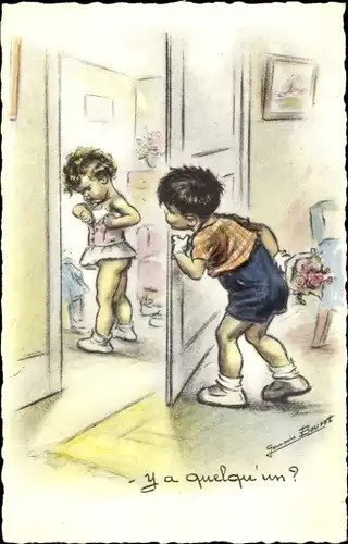 Künstler Ak Bouret, Germaine, Y a quelqu'un?