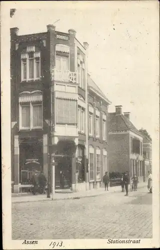 Ak Assen Drenthe Niederlande, Stationstraat