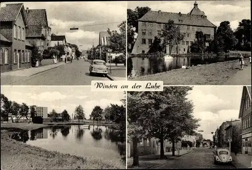 Ak Winsen an der Luhe, Straßenpartien, Gewässer, Burg, Teich