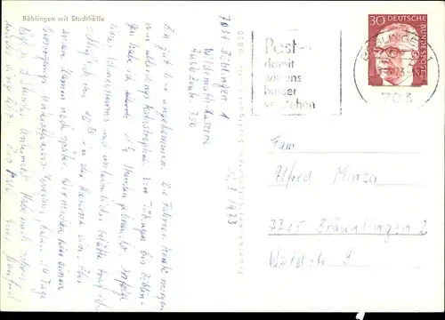 Ak Böblingen in Württemberg, Stadthalle, Außenansicht, Kirchturm