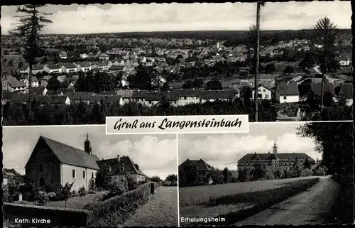 Ak Langensteinbach Karlsbad in Baden, Panorama, Kath. Kirche, Erholungsheim