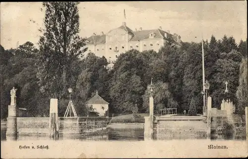 Ak Insel Mainau, Partie am Hafen mit Schlossblick