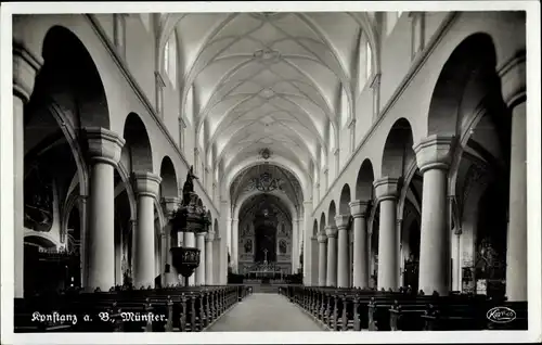 Ak Konstanz am Bodensee, Münster, Innenansicht, Kanzel, Mittelschiff, Altar
