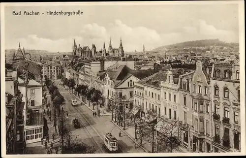 Ak Aachen in Nordrhein Westfalen, Hindenburgstraße, Straßenbahn, Kirchtürme