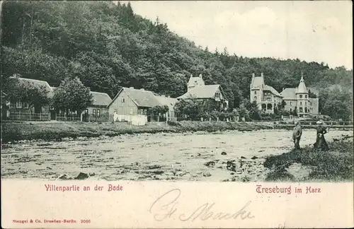 Ak Treseburg Thale im Harz, Villenpartie an der Bode