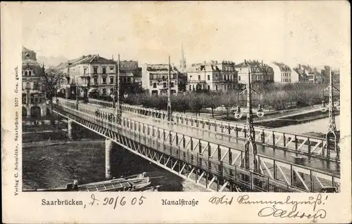 Ak Saarbrücken im Saarland, Kanalstraße, Panorama, Kirchturm