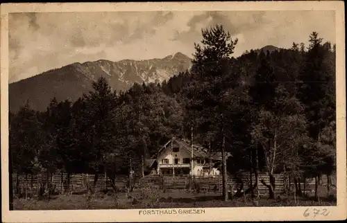 Ak Garmisch Partenkirchen in Oberbayern, Forsthaus Griesen, Außenansicht