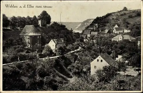 Ak Wehlen an der Elbe Sachsen, Blick über den Ort ins Tal