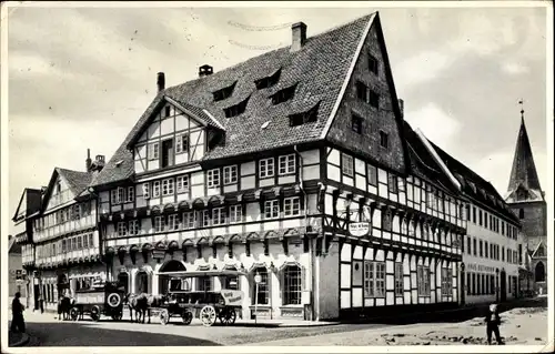 Ak Braunschweig in Niedersachsen, Haus Ritter St. Georg, Außenansicht, Kutsche