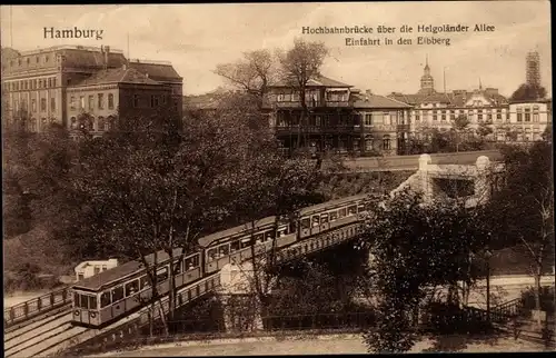 Ak Hamburg Mitte St. Pauli, Hochbahnbrücke über Helgoländer Allee, Einfahrt in den Eibberg