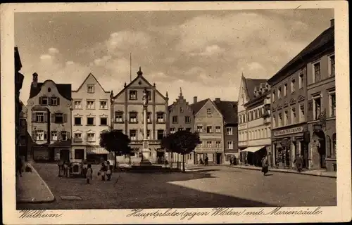 Ak Weilheim Oberbayern, Hauptplatz gegen Westen mit Mariensäule