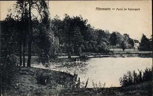 Ak Essen im Ruhrgebiet, Partie im Kaiserpark, Teich, Werbung Alleen Kattenburgerplein