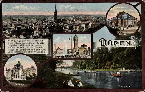 Ak Düren in Nordrhein Westfalen, Museum, Stadtpark, Theater, Cölnplatz, Panorama