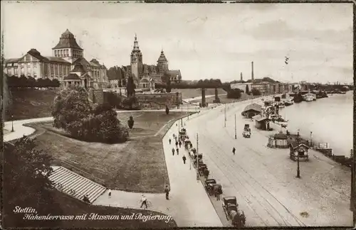 Ak Szczecin Stettin Pommern, Hakenterrasse, Museum, Regierungsgebäude, Häuschen