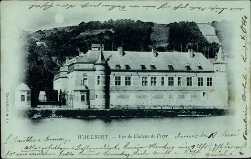 Mondschein Ak Waulsort Hastière Wallonien Namur, Chateau de Freyr, Schloss Freÿr