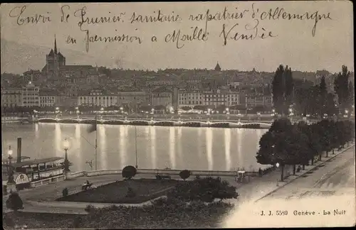 Ak Genève Genf Schweiz, Panorama, la Nuit