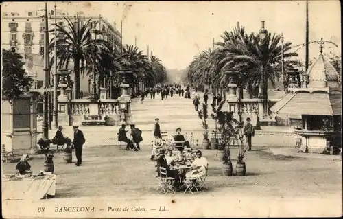 Ak Barcelona Katalonien Spanien, Paseo de Colon, Gäste auf der Terrasse