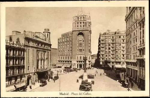 Ak Madrid, Plaza del Callao, Straßenpartie mit Geschäften