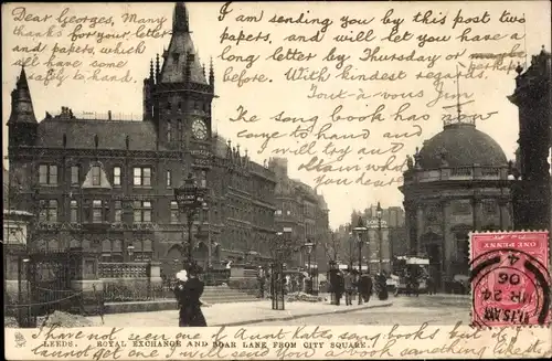 Ak Leeds Yorkshire England, Royal Exchange and Boar Lane