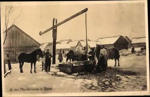 Ak Kolno Ostpreußen, Pferdetränke, Ostpreußenhilfe