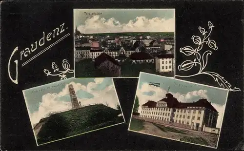 Ak Grudziądz Graudenz Westpreußen, Coublere Denkmal, Fliegerstation, Gesamtansicht