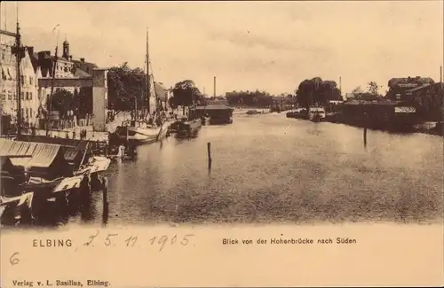 Ak Elbląg Elbing Westpreußen, Blick von der Hohenbrücke nach Süden