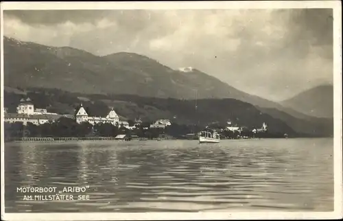Ak Milstatt am See b. Spittal Kärnten, Motorboot Aribo auf dem Millstätter See