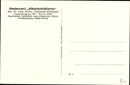 Ak Ebersdorf Chemnitz Sachsen, Restaurant Albertschlößchen